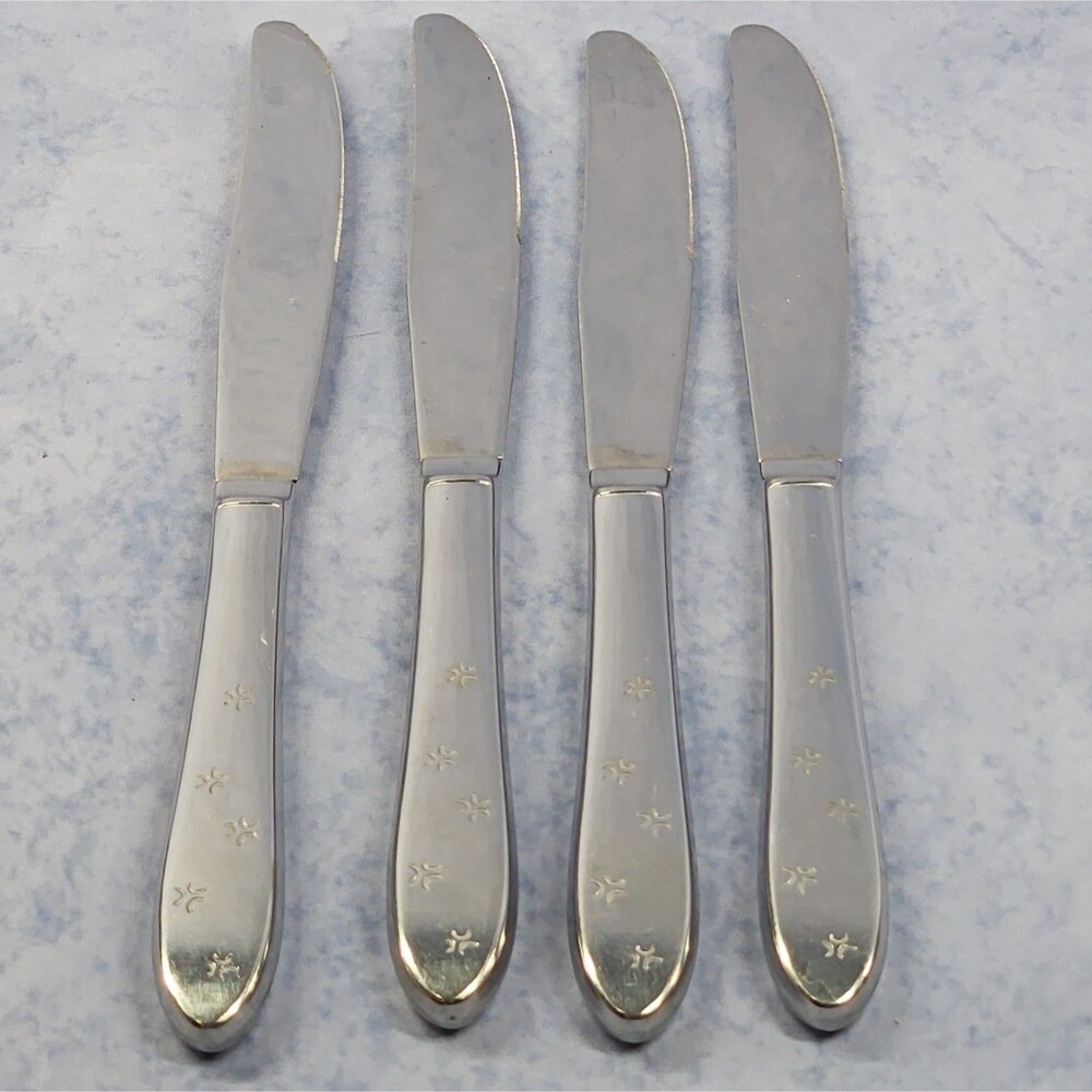 Set of 4 Oneida All American Duet 2 Stainless Steel Flatware DINNER KNIVES 1960s